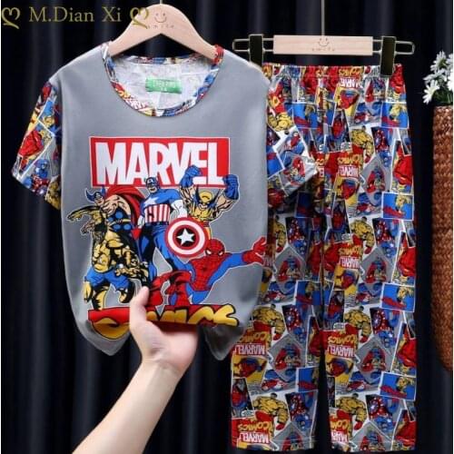 Disney Childrens Pajamas Set Summer Childrens Short-sleeved Pajamas Cartoon Mickey Boy Fashion Clothing Pajamas Set
