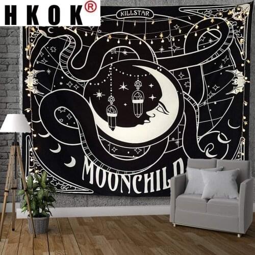 HKOK Moon Flower Tapestry Wall Hanging Fabric Mural Background Cloth Wall Rugs Towel Beach Fabric Blanket Dorm Living Home Decor