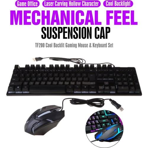 C1FB Tf200 Gaming Mechanical Keyboard Mouse Set Rainbow Backlight Wired Mix Backlit Keyboard 104 Keys Anti-ghosting For Gamer Pc
