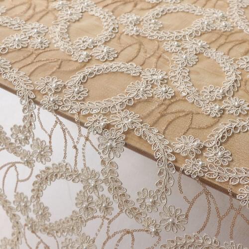Quality gauze fabric Three dimensional embroidery with nail beads tissu Cheongsam dress ceremonial robe or dress sewing
