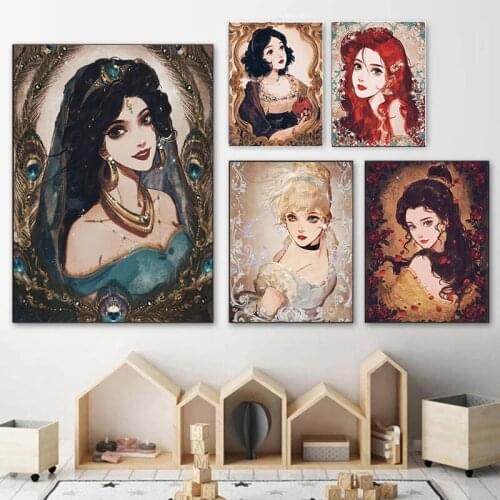 Canvas Painting Disney Princess Beauty and The Beast Cartoon Posters and Print Wall Art Picture for Living Room Home Decoration