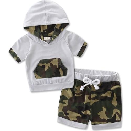 0-24M Summer Toddler Baby Boys Camouflage Sets Cotton 2Pcs Kids Hooded Pullover Top+Shorts Suit Casual Tracksuit Clothing