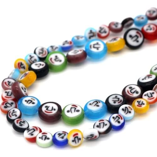 Colorful 6x2mm/8x3mm/10x4mm Round Shape Beads Print Smile Lampwork Glass Beads for Handmade Jewelry Necessary Material