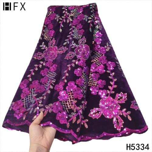 HFX Lace Fabric African Lace 2020 High Quality Sequins Velvet Nigerian Lace Fabric French Lace Wedding Dress 5 yards Lace Fabric