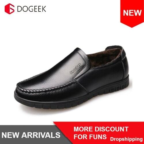 DOGEEK Autumn And Winter Mens Cotton Shoes Non-slip Warm Plus Velvet Boots Leather Casual Shoes Mens Business Shoes