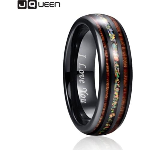 Mens Womens Ring 6MM Tungsten Carbide Ring Opal Hawaii Koa Wood Komaru Color Rainbow Tungsten Steel Ring AAA Quality