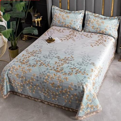 Nordic Light Luxury Style With Lace Ice Silk Mat Set, Stylish Home Bedroom Decoration, Slightly Cool And Refreshing