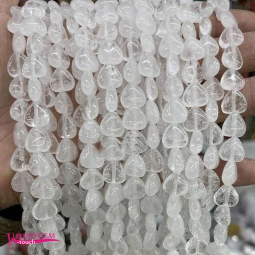 Natural White Crystal Stone Loose Beads High Quality 10mm Smooth Heart Shape DIY Gem Jewelry Accessories 38Pcs a3588