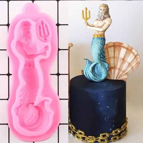 Neptune Silicone Mold Trident Steel Fork Cupcake Topper Mould Chocolate Fondant Cake Decorating Tools Resin Clay Candy Molds