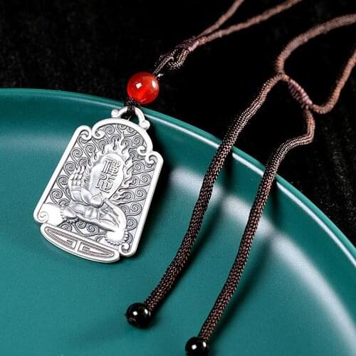 Foot Silver Tag Necklace Meditation Buddhist Supplies Six-Character Mantra Womens Necklace