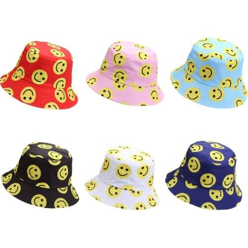 SMILE Bucket Hat Double Sided Bucket Hat Smiling Face Unisex Fashion Bob Cap Hip Hop Gorro Men Summer Cap