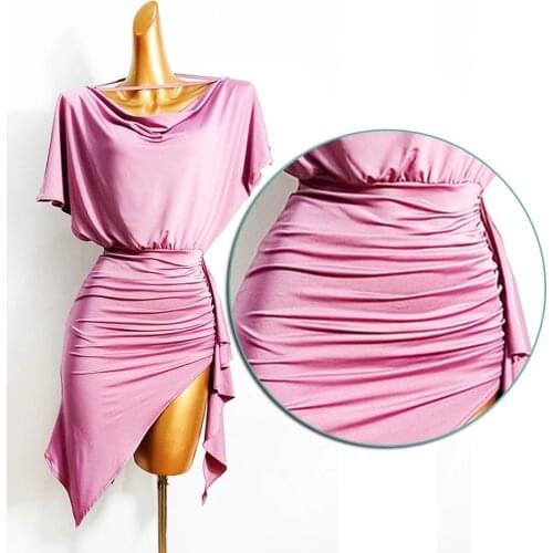 Sexy Latin Dance Dress Women Wrinkle Design V Neck Dress for Ballroom Samba Tango Chacha Dancing