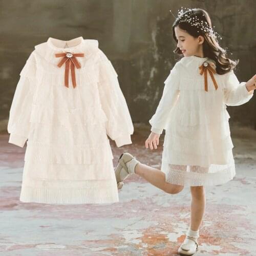 Girls Dress 2020 Long Sleeve autumn Lace Cute Princess Dresses For Girls Patchwork Baby Girls Layered Kids Dress Party Clothing