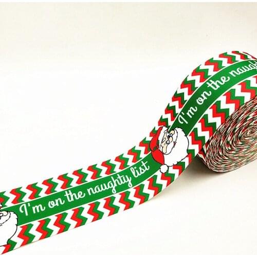 Q&N ribbon 3inch 75mm 160930007 santa printed grosgrain ribbon webbing 50yards/roll for headband free shipping