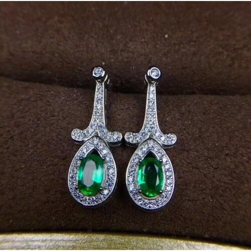 Earring Natural emerald earring Free shipping Real original emerald 925 sterling silver 4*6mm 2pcs Gem