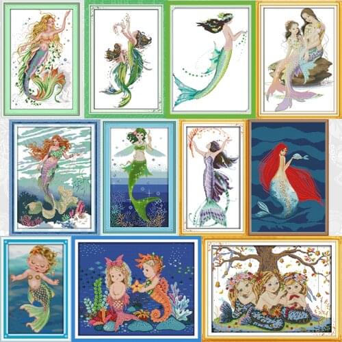 Mermaid series Counted Cross Stitch 11CT 14CT DIY Embroidery Thread Sets Home Decoration Needlework Print Cross Stitch Kits