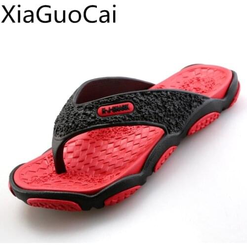 XiaGuoCai Summer Brand Adults Slippers for Men Breathable Waterproof Men Flip Flops Outdoors Rubber Male Slides X1412 35