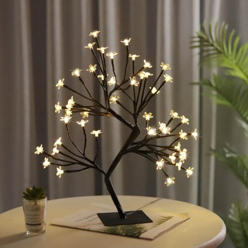 48 LED Cherry Plum Blossom Tree Light Table Lamps Night light for Home Indoor Bedroom Wedding Party Bar Decoration USB Plug