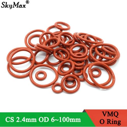 10pcs VMQ O Ring Seal Gasket Thickness CS 2.4mm OD 8 ~ 68mm Silicone Rubber Insulated Waterproof Washer Round Shape Nontoxi Red