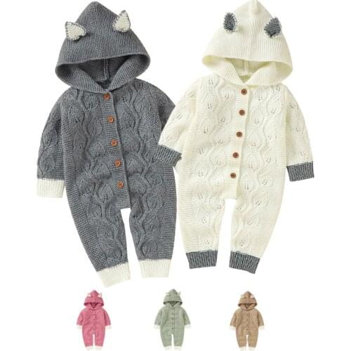 Infant Baby Boys Girls Knitting Hooded Jumpsuit Long Sleeve Overall Winter Toddler Baby Girl Knitting Romper Baby Girls Clothes
