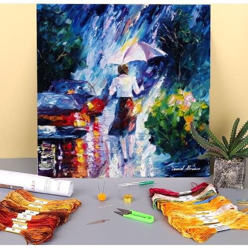 Rose In The Rain Printed 11CT Cross-Stitch Embroidery Complete Kit DMC Threads Needlework Handiwork Craft Handicraft Design