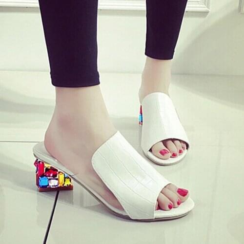 2020 Summer Women Sandals PU Leather Shallow Female Rhinestone Ladies Shoes Thick Heel Crystal Sandals Sandalias Plataforma