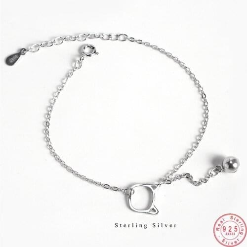 925 Sterling Silver Korean Version Simple Cat Bell Chain Bracelet Women Sweet Temperament Student Girlfriends Jewelry Accessorie