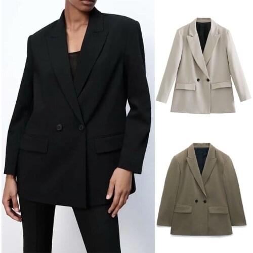 Za Woman 2021 Loose Double-breasted Blazer Suit Collar Button 4-Color Suit womens Jackets Suits Jacket Party Formal Wear