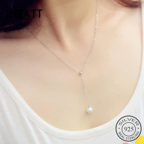 INZATT Elegant Pearl Water Drop Pendant Necklace 2018 Authentic 925 Sterling Silver Fine Jewelry For Women Cute Accessories gift