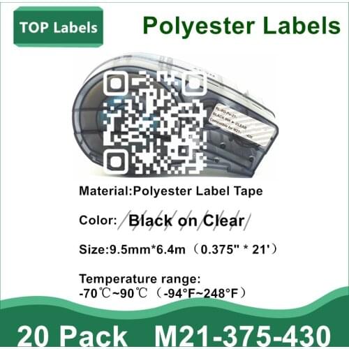 20 Pack Label TAPE M21-375-430 Polyester Labels Cartridge BMP21-PLUS,BMP21 LAB,IDPAL LABPAL Printer general laboratory 0.375"