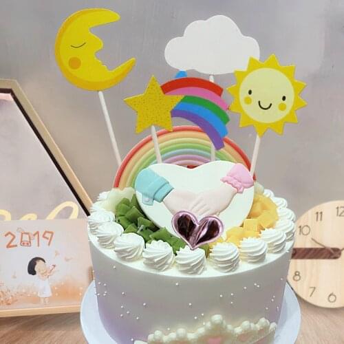 4pcs/lot Cartoon Sun moon clouds stars rainbow Baby Birthday Cake Topper Childrens Day Kids Favors Anniversary Cupcake DIY Flag
