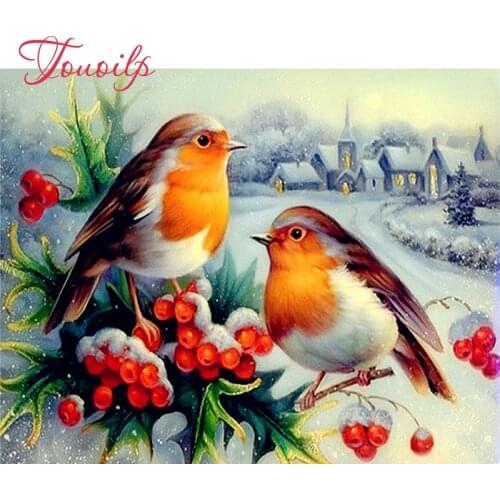 5D Diy Diamond Painting New Year Cross Stitch Full Diamond Embroidery Mosaic Landscape Snow couple birds Pattern Christmas