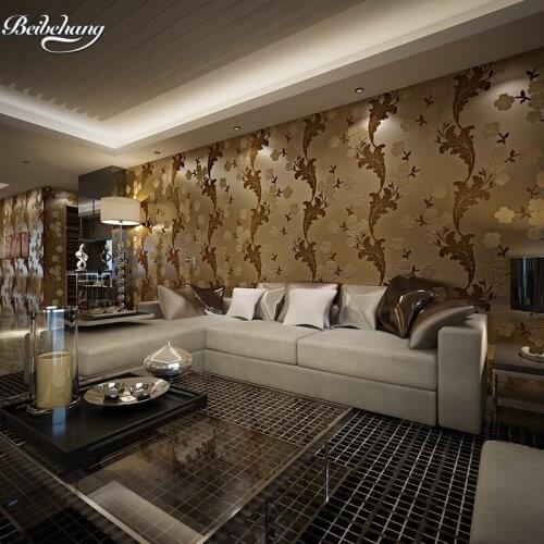 Beibehang High - end 3D relief imports of non - woven flocking wallpaper luxury living room bedroom background wallpaper