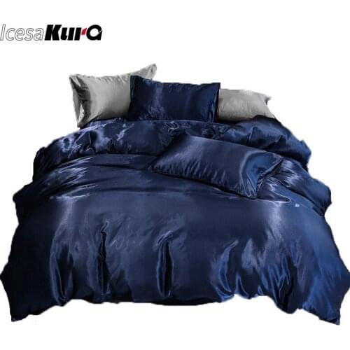 Imitation Silk Satin Solid Color Bedding Quilt Cover and Pillowcase Three-piece Set Bed Set Queen Size