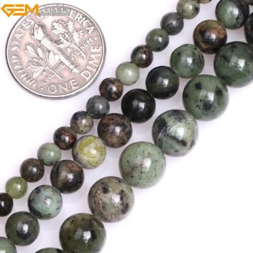 Gem-inside 4mm-8mm Natural Round Dark Dendritic Jade Stone Beads for Jewelry Making 15inches DIY Christmas Jewellery
