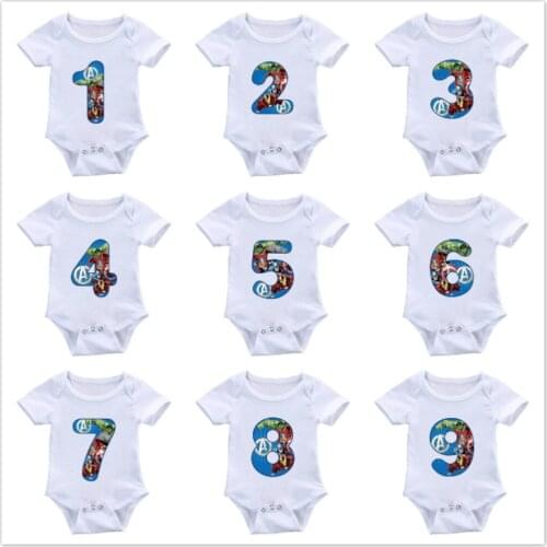 Marvel Super Hero Avenger Endgame The Hulk Iron Man Number 1-9 Print Baby Boy Rompers Infant Jumpsuit Girl Ropa Bebe Playsuit