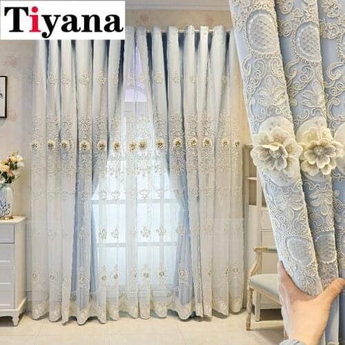 European Double Layer Embossed Embroidered Curtains High-End Blackout Curtains For Living Room Bedroom Drapes Blinds Custom 280Z