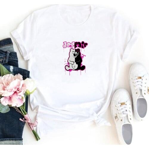 Jesi Pair Cartoon Pattern T Shirts Women O-neck Harajuku Tee Shirt Femme Casual Graphic TShirts for Women Fcasual Camiseta Mujer