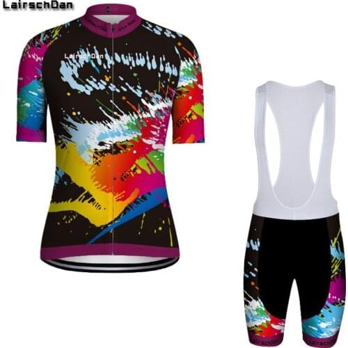 LairschDan Colorful Cycling Jersey Women Ropa Ciclismo Cycling Outfit Short Sleeve Summer Bicycle Wear MTB Riding Bike Dress Set
