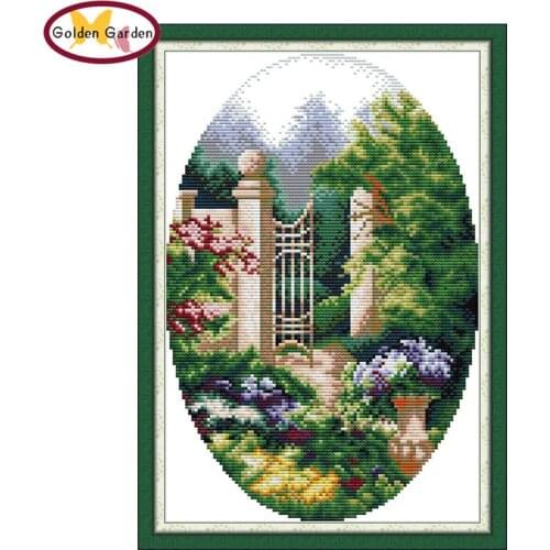 GG Garden Corner Painting Counted Cross Stitch Embroidery Needles Package Animal Joy Sunday Printed Cross Stitch for Home Decor