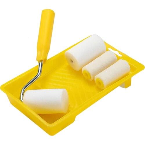 Hot XD-6Pcs Mini Foam Paint Roller Painting Decorating Kit 2 Inch Small Paint Roller Tray Set for Wall Painting Repair Brush