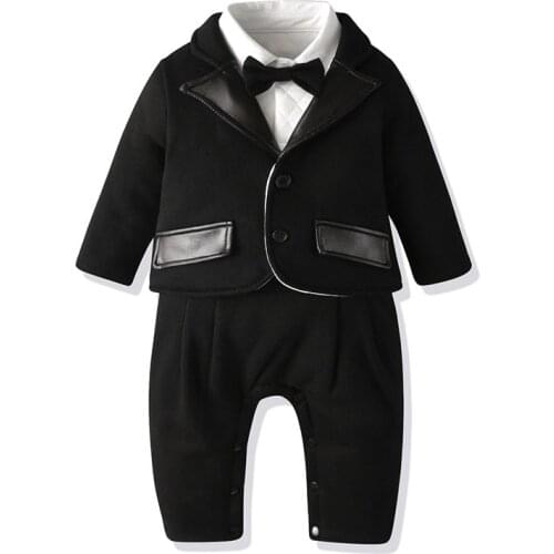 2Pcs Baby Boy Gentleman Clothes 1st Birthday Wedding Outfit For Boys infant Boutique Clothing Newborn Cotton Romper + Coat