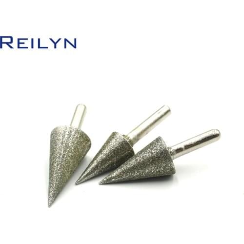 Angle 30 degree 60# shank 6mm 12mm-30mm Grinding Head Diamond Grinding burr Emery grinding bits for diamond stone raw materials