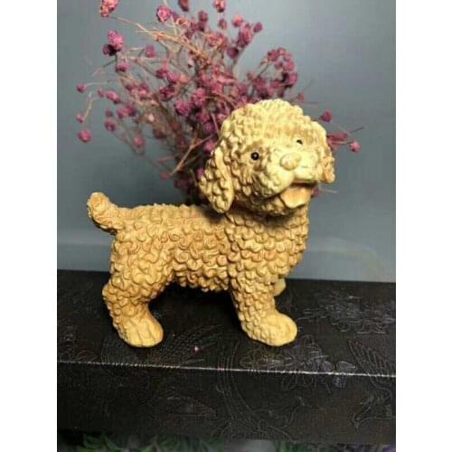 Boxwood, wood, Teddy, dog, carving, text playing, mahogany crafts, ornaments, woodcarving