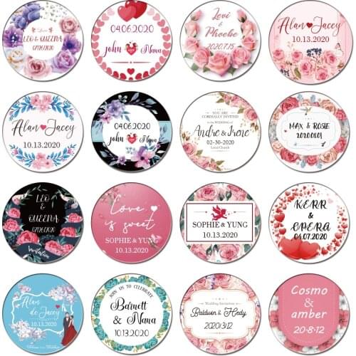 100pcs Round Wedding stickers Add your name and date Candy gift box label Baby birthday pa rty logo White adhesive Transparent