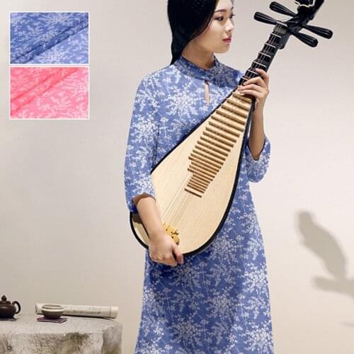 1 Meter Blue Flax Advanced Printing Linen Garment Fabric Mulberry Silk