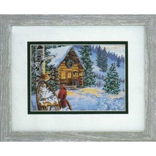 MM Top Quality Popular Counted Cross Stitch Kit Winter Hideaway Two Birds and House Home Snow dim 08745