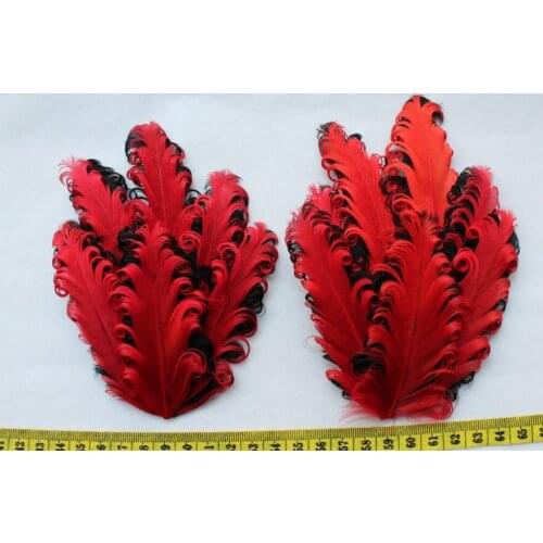Set of 10pcs Curly 2 Tones Nagorie Feather Pads-Red with Black tips