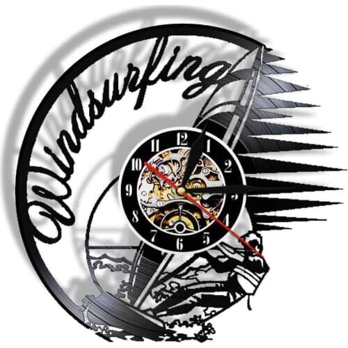 Windsurfing Vinyl Record Wall Clock Summer Time Extreme Water Sports 3D Deco LED Night Light Windsurfers Longplay Home Decor