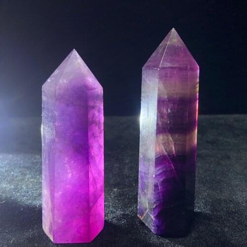 Natural Purple Fluorite Hand-Polished Hexagon Point Crystal Chakra Healing Reiki Home Stone Handicraft Decoration Point